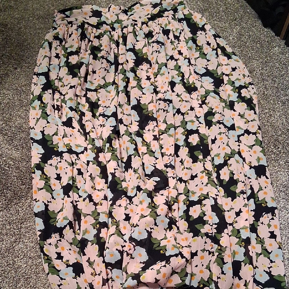J. Crew Floral Midi Skirt - Black, Pink, Green